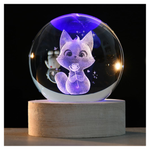 3D Cat Crystal Ball With Colorful Light Base