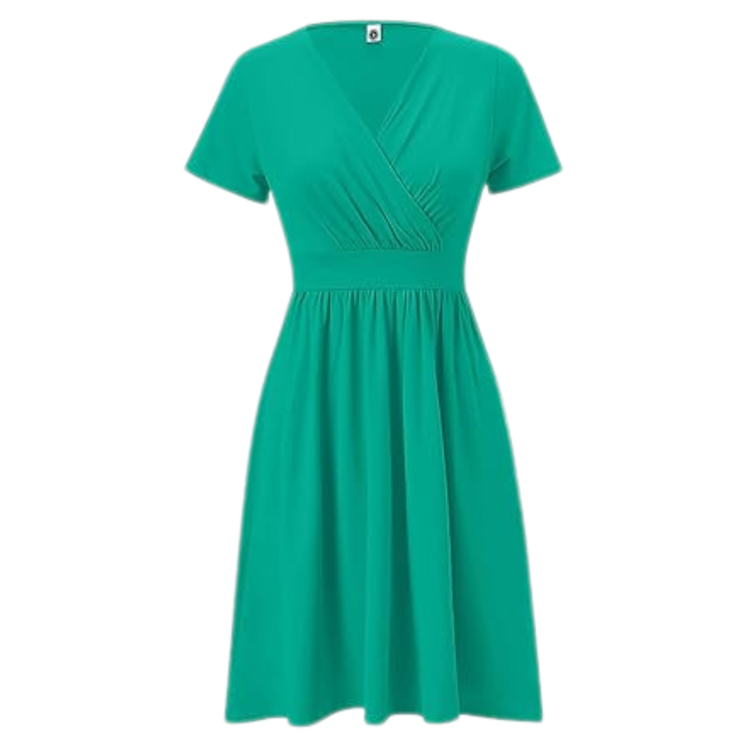 Women's Short Sleeve Casual Midi Dress With Pockets
