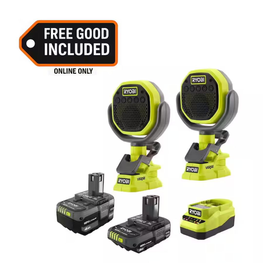 Ryobi ONE+ 18V 2.0Ah & 4.0Ah Batteries With Charger + Clamp Speaker