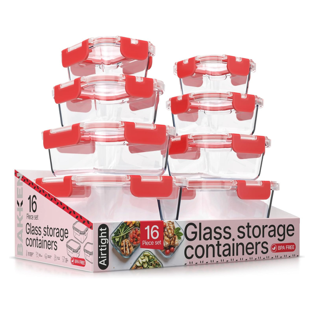 16-Piece Bakken Borosilicate Glass Food Storage Containers