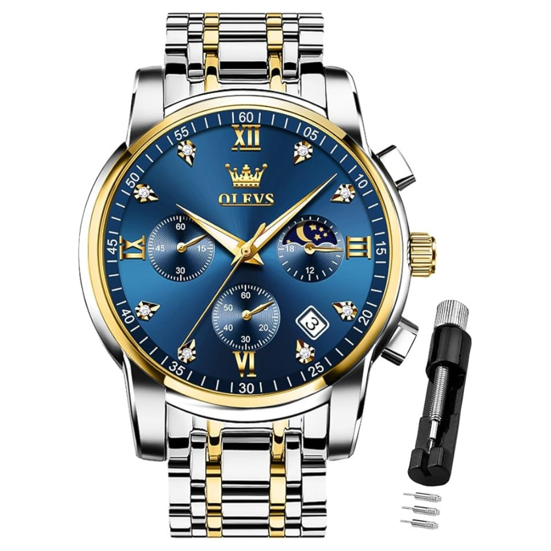 Mens Blue Chronograph Stainless Steel Watch