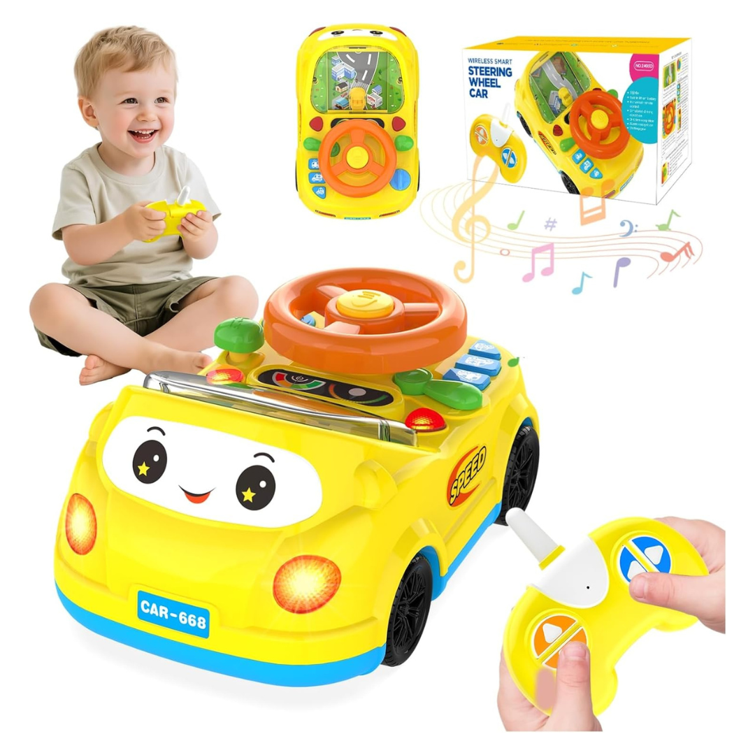 Toddler Remote Control Push Car Driving Toy With Steering Wheel Racing Games