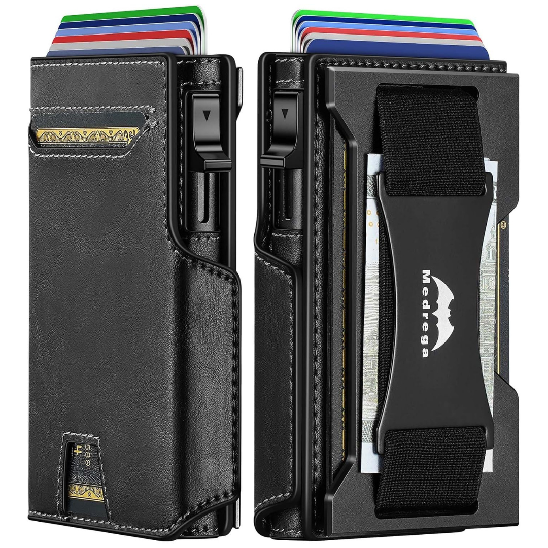 Medrega RFID Biflod Leather Wallet with Cash Strap or AirTag (various)