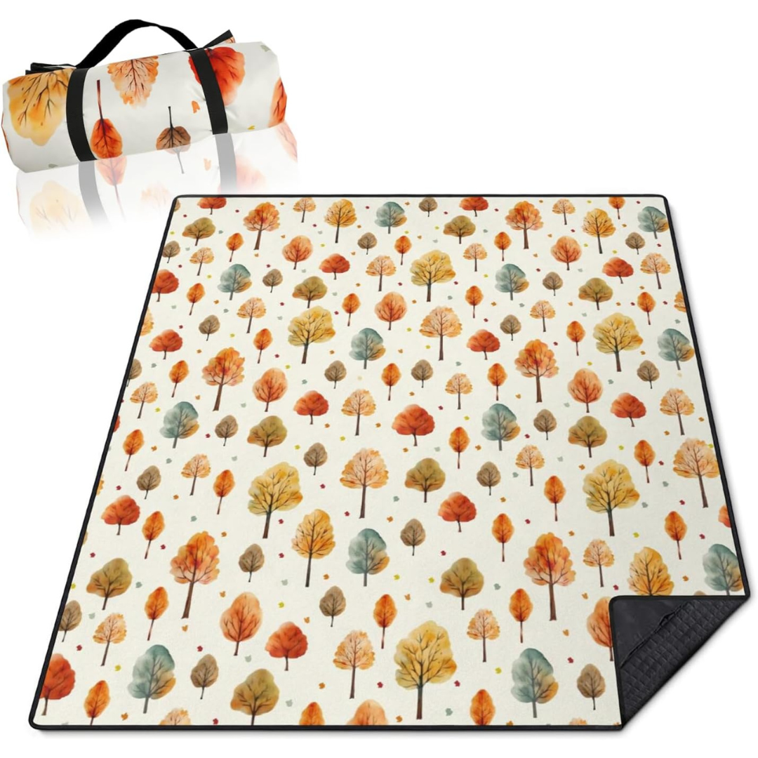 60" x 80" Leaves Dual Layers Waterproof Foldable Blankets