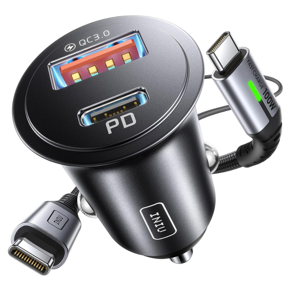 Iniu 60W 12V Cigarette Lighter USB Car Charger With 1m 100W USB-C Cable