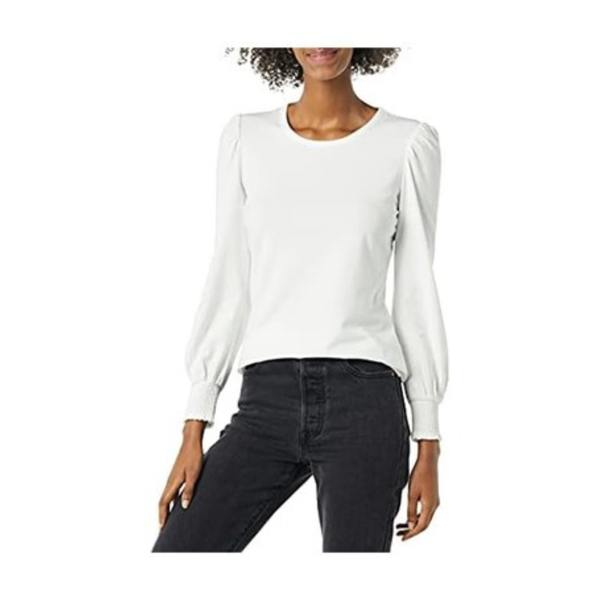 Amazon Essentials Women's Long-Sleeve Crewneck Smocked Cuff T-Shirt