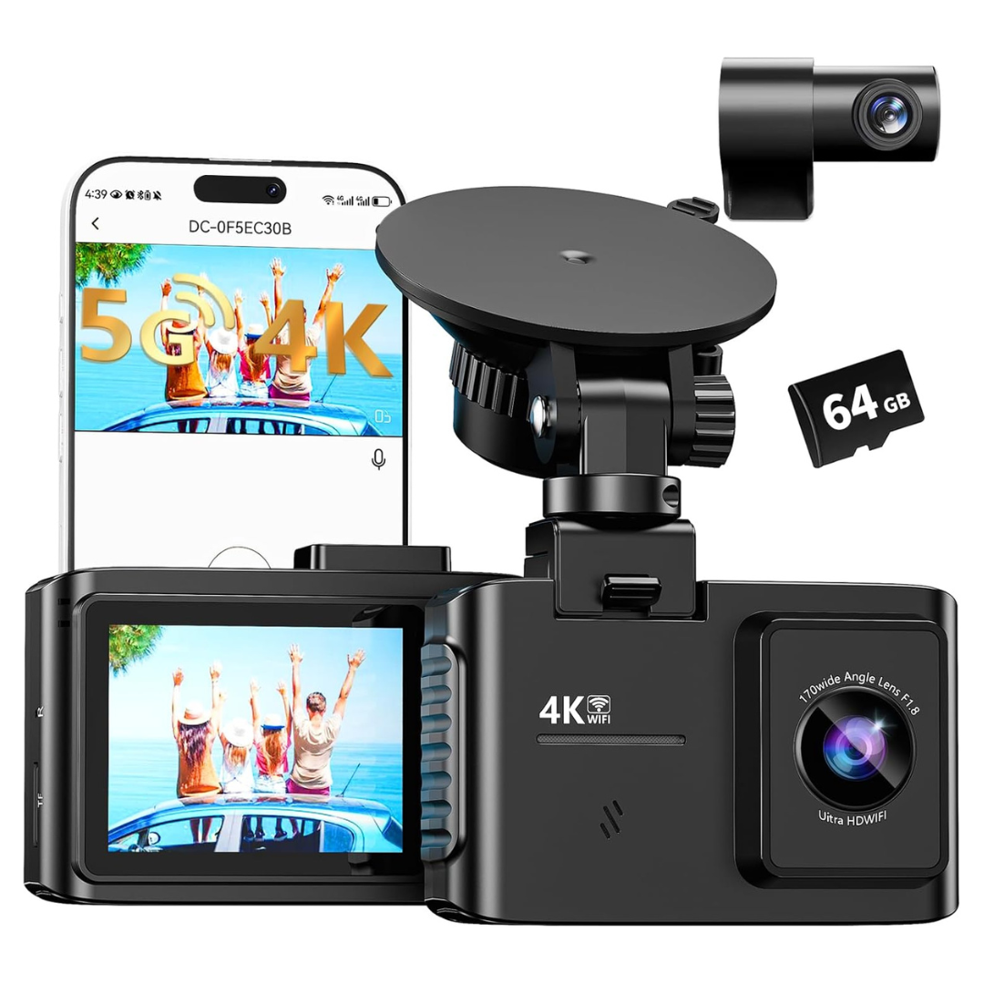 Wanlipo 4K Front & 1080p Rear Dual Dash Cam With 64GB Card