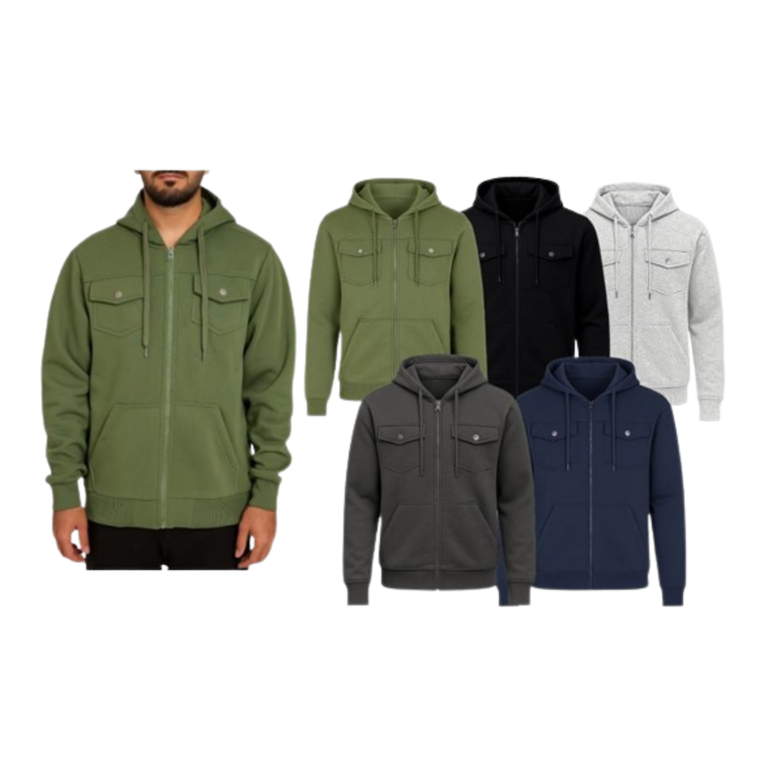 2-Pack Men's Fleece Full Zip Hoodies With Chest Pockets