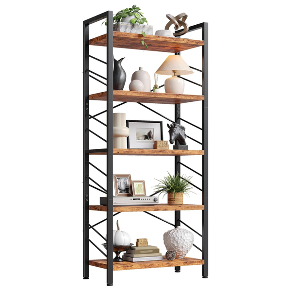 DurayLoly Industrial 5 Tier Modern Tall Display Bookcase