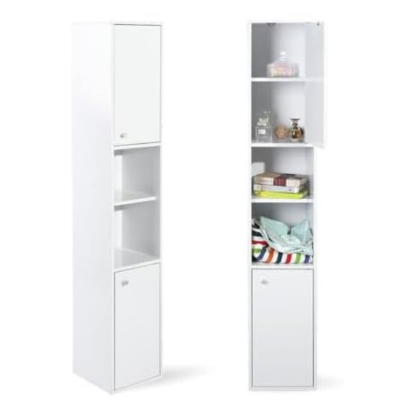 FurnitureR Tall Liner Tower Storage Cabinet With 2 Doors And 6 Shelves