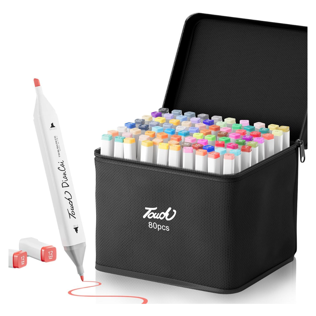80-Count Dual Tip Alcohol Markers With Case