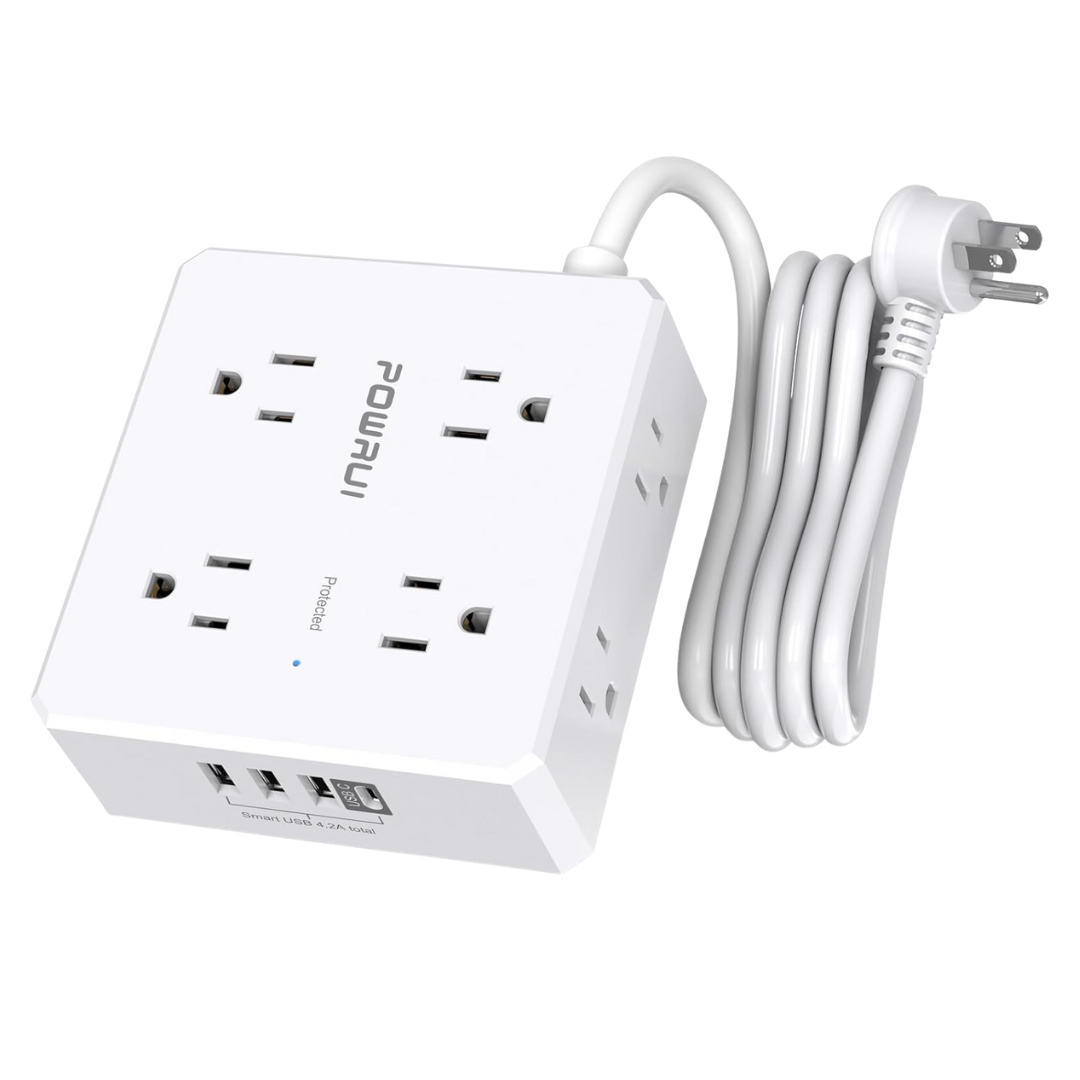 6ft Flat Plug Extension Cord w/ 8 Widely Outlets & 4 USB Ports
