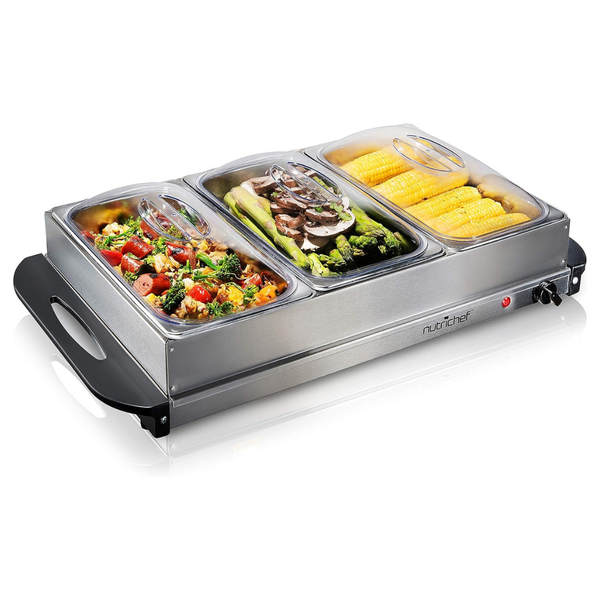 Nutrichef Professional Stainless Steel Buffet Warmer Server With 3 Trays