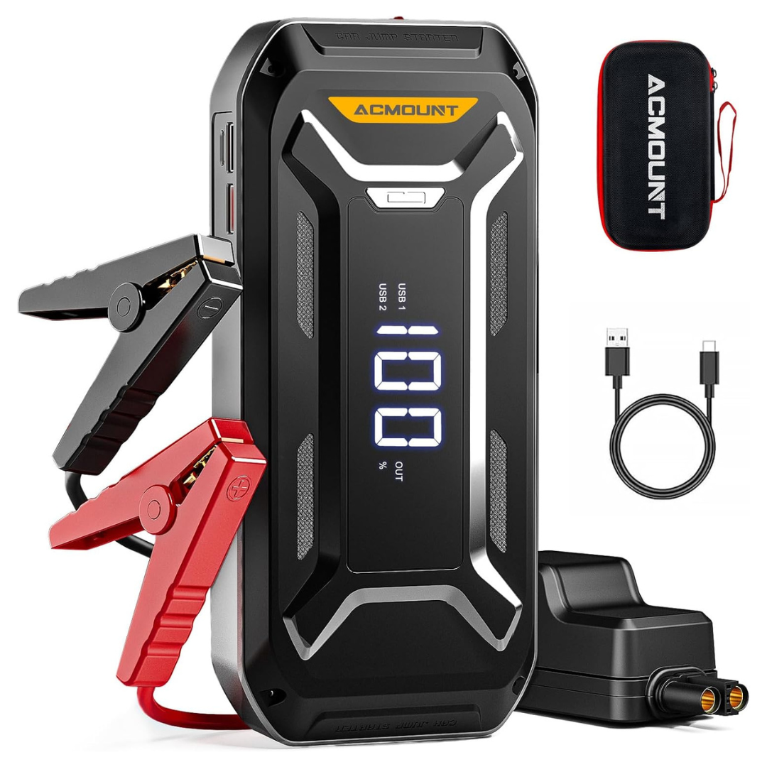 Acmount 6000A 12V Portable Car Battery Jump Starter & 26800mAh Power Bank