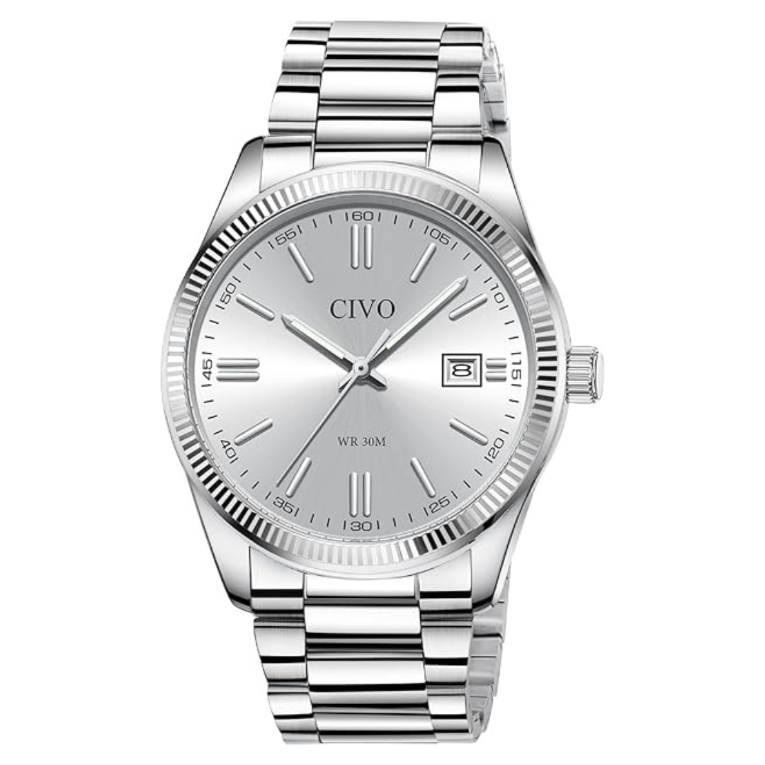 CIVO Men's Stainless Steel Silver Analog Watch with Date (Various)