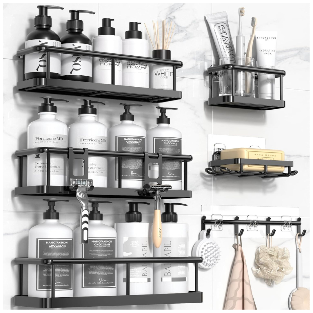 6-Pack Large Shower Caddy Organizer w/ Soap Holder & Hooks