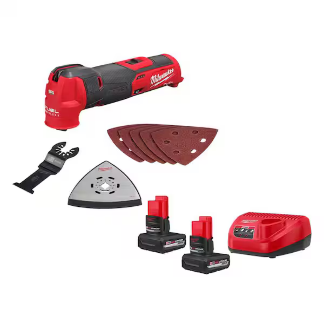 Milwaukee M12 FUEL 12V Lithium-Ion Cordless Oscillating Multi-Tool W/ 2-Pack M12 XC 5.0 Ah Battery Starter Kit And Charger