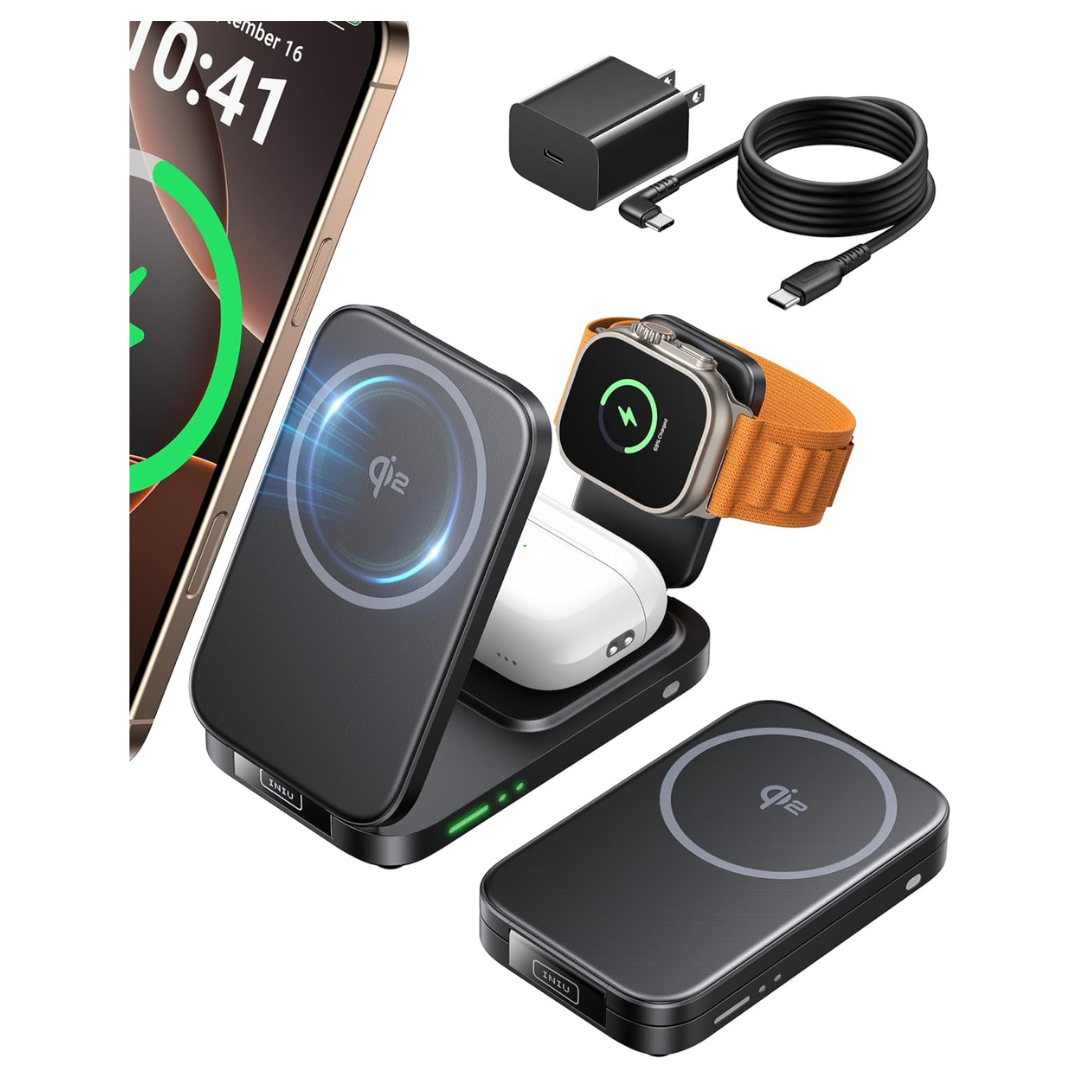 INIU 3-in-1 Qi2 Certified Magsafe Wireless Charging Station With Adapter