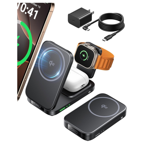 INIU 3-in-1 Qi2 Certified Magsafe Wireless Charging Station With Adapter