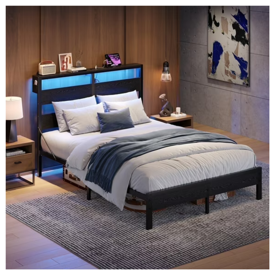 Bestier Queen Size Platform Bed Frame With Storage Headboard
