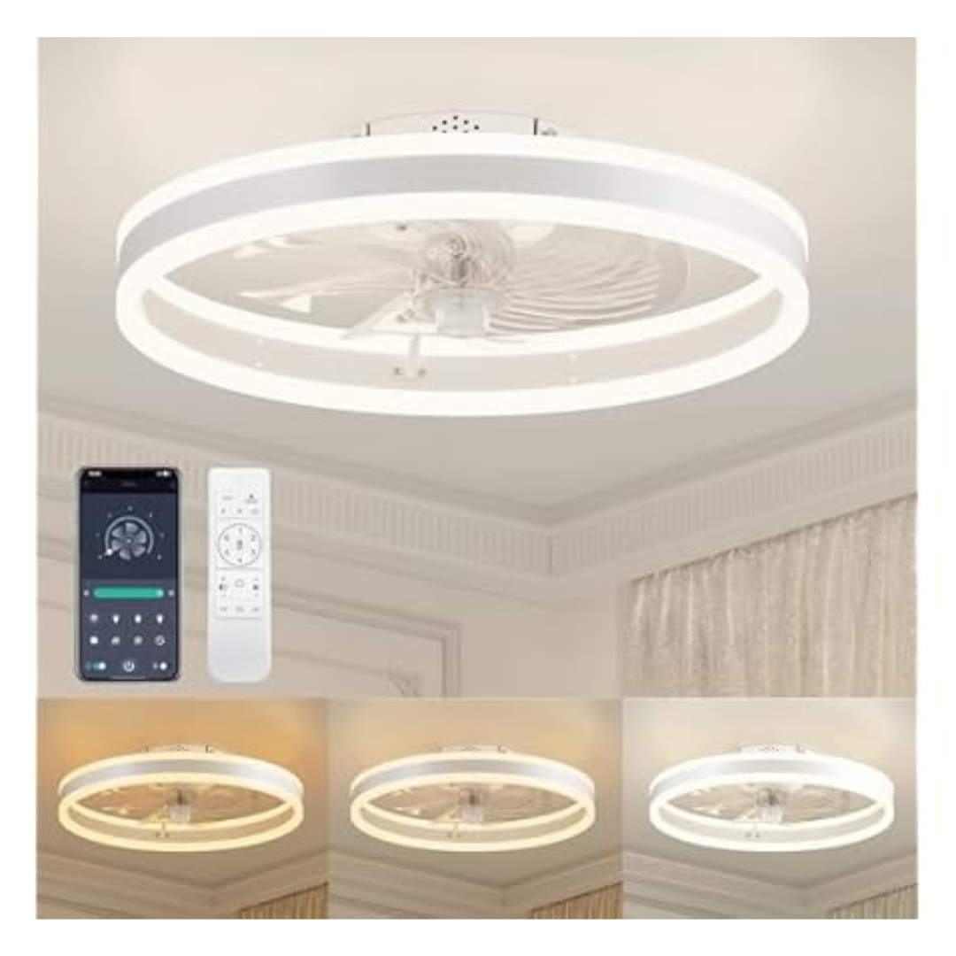 19.7" ULG Bladeless Flush Mount Ceiling Fan W/ Lights & Remote