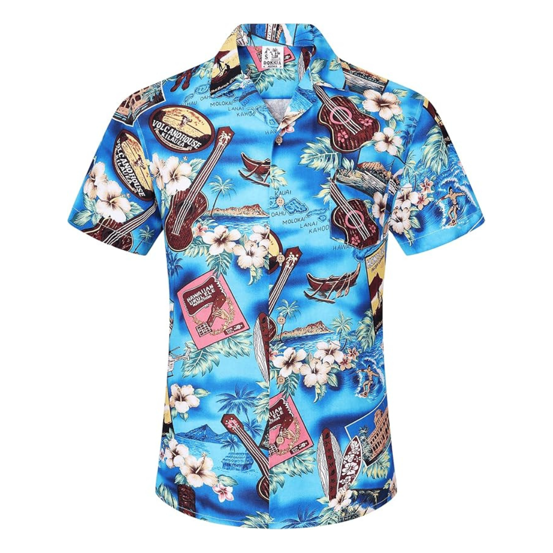 DOKKIA Men's Casual Tropical Floral Hawaiian Shirt
