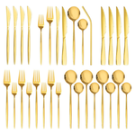 24-Piece Astercook Gold Silverware Set With Steak Knives Flatware Set