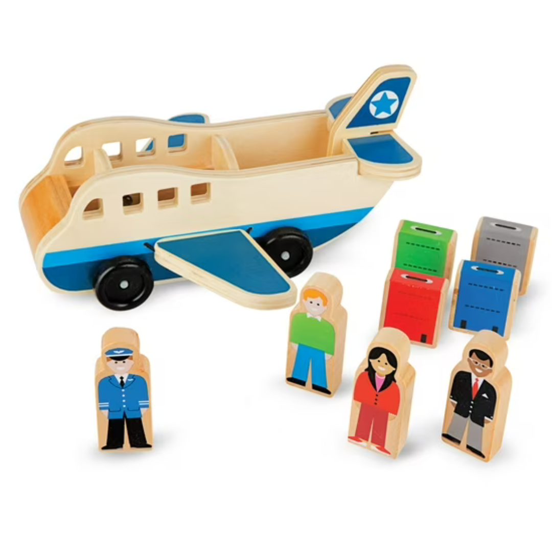 Melissa & Doug Wooden Airplane Play Set W/ 4 Play Figures & 4 Suitcases