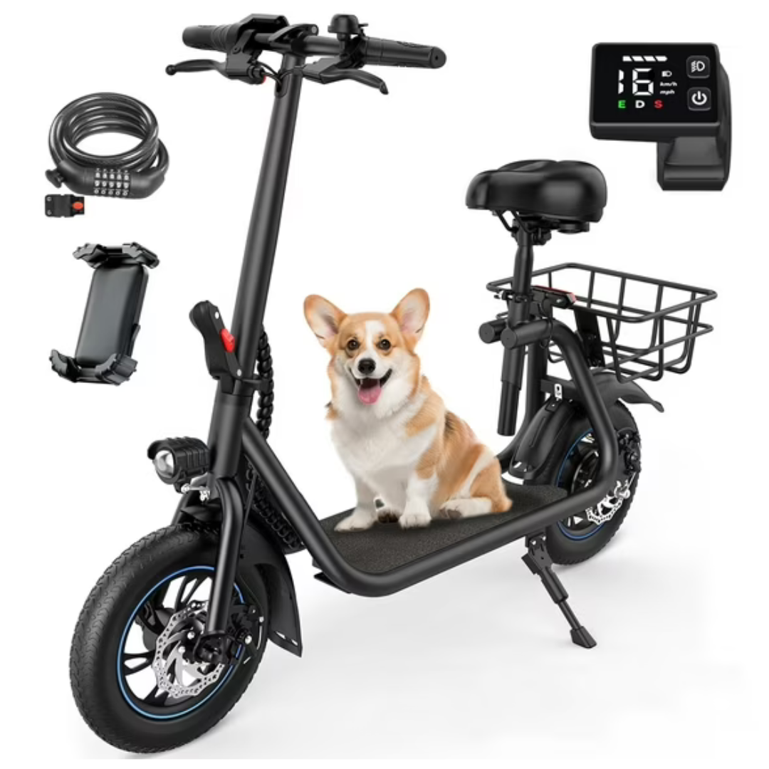 Kistp 450W 12" Commuter Electric Scooter With Seat (Black)