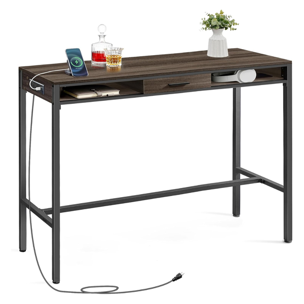 47.2" Bar Table With Power Outlets And Storage