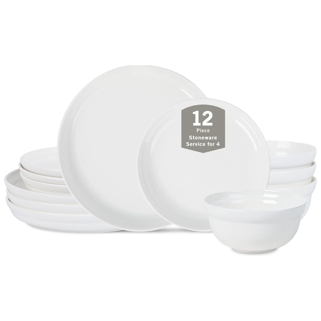 12-Piece Stone Lain Porcelain Virtuo Dinnerware Set (White)