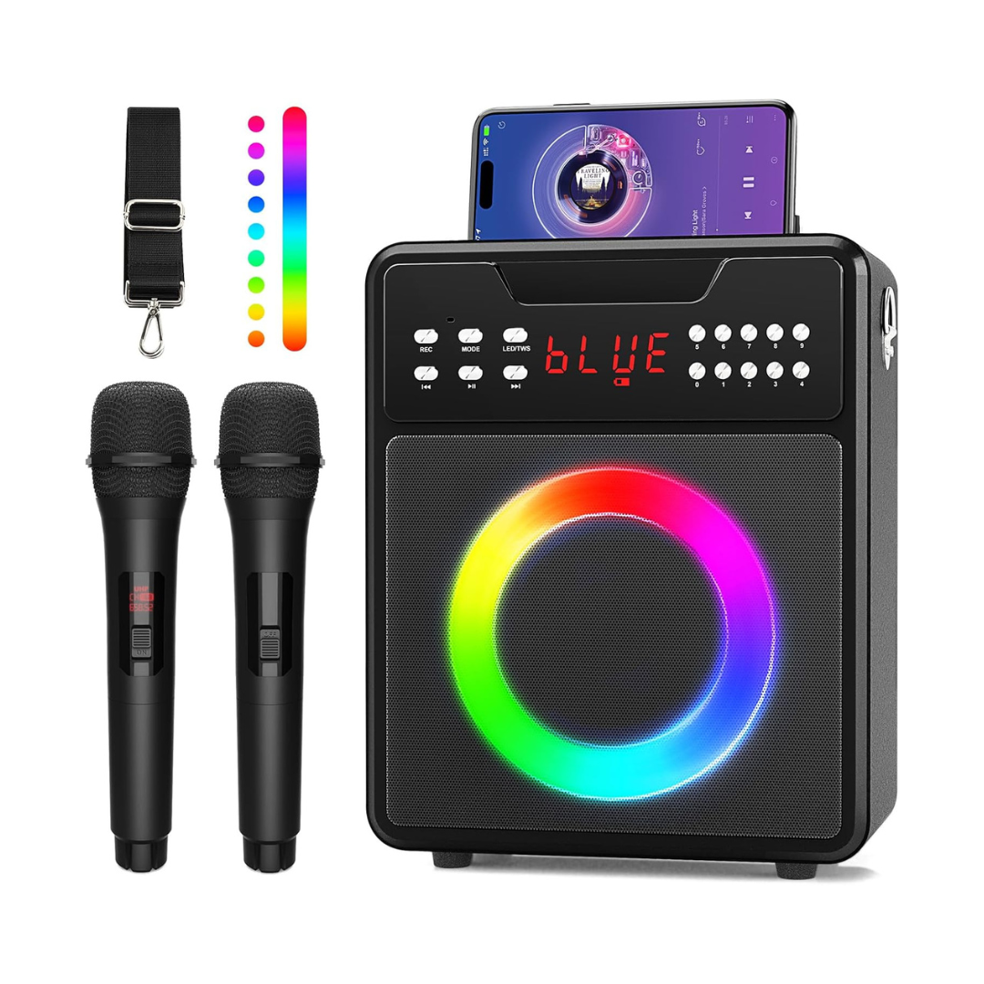 Portable Karaoke Machine with 2 Wireless Microphones