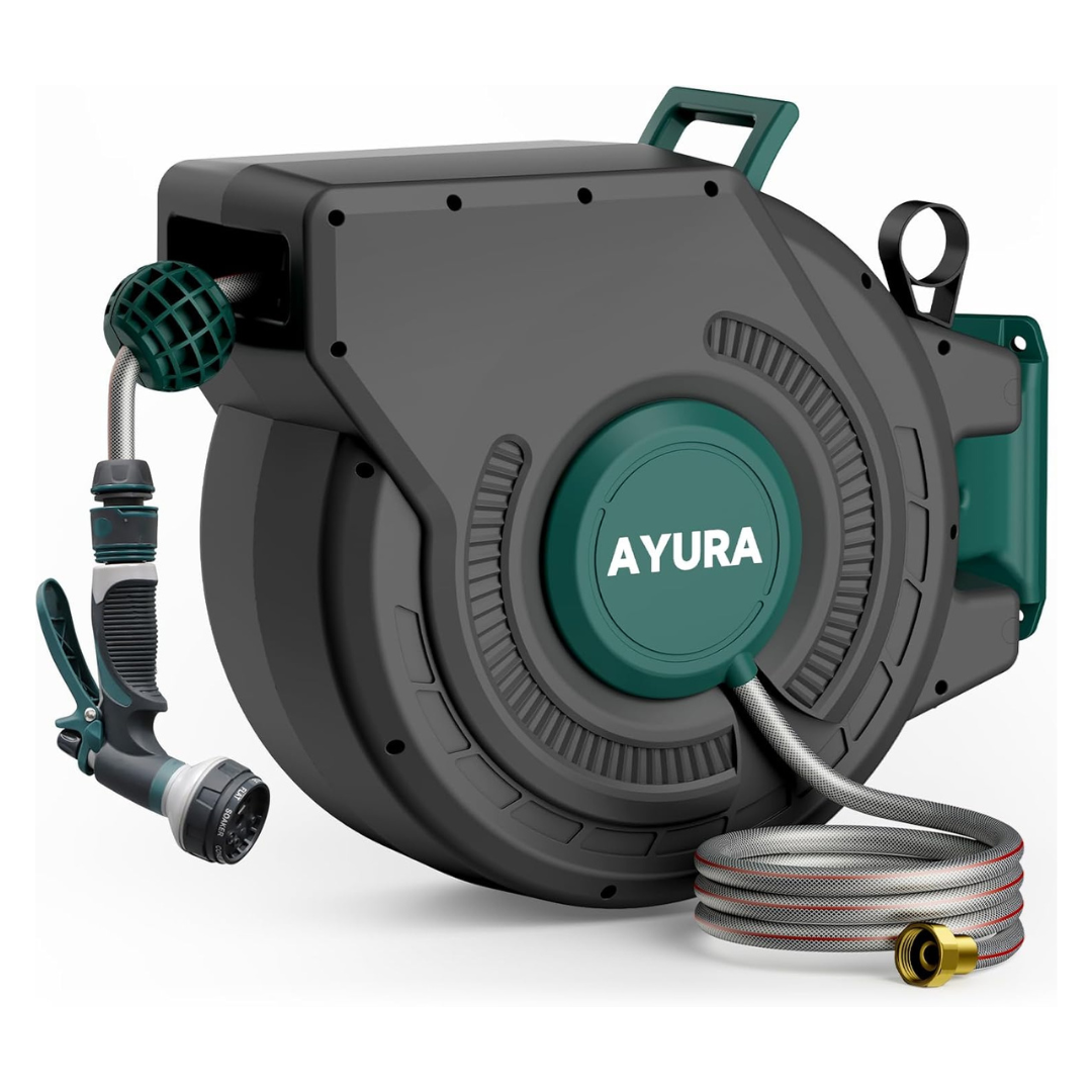 100ft Ayura Retractable Garden Hose Reel with Kink-Free Rewind