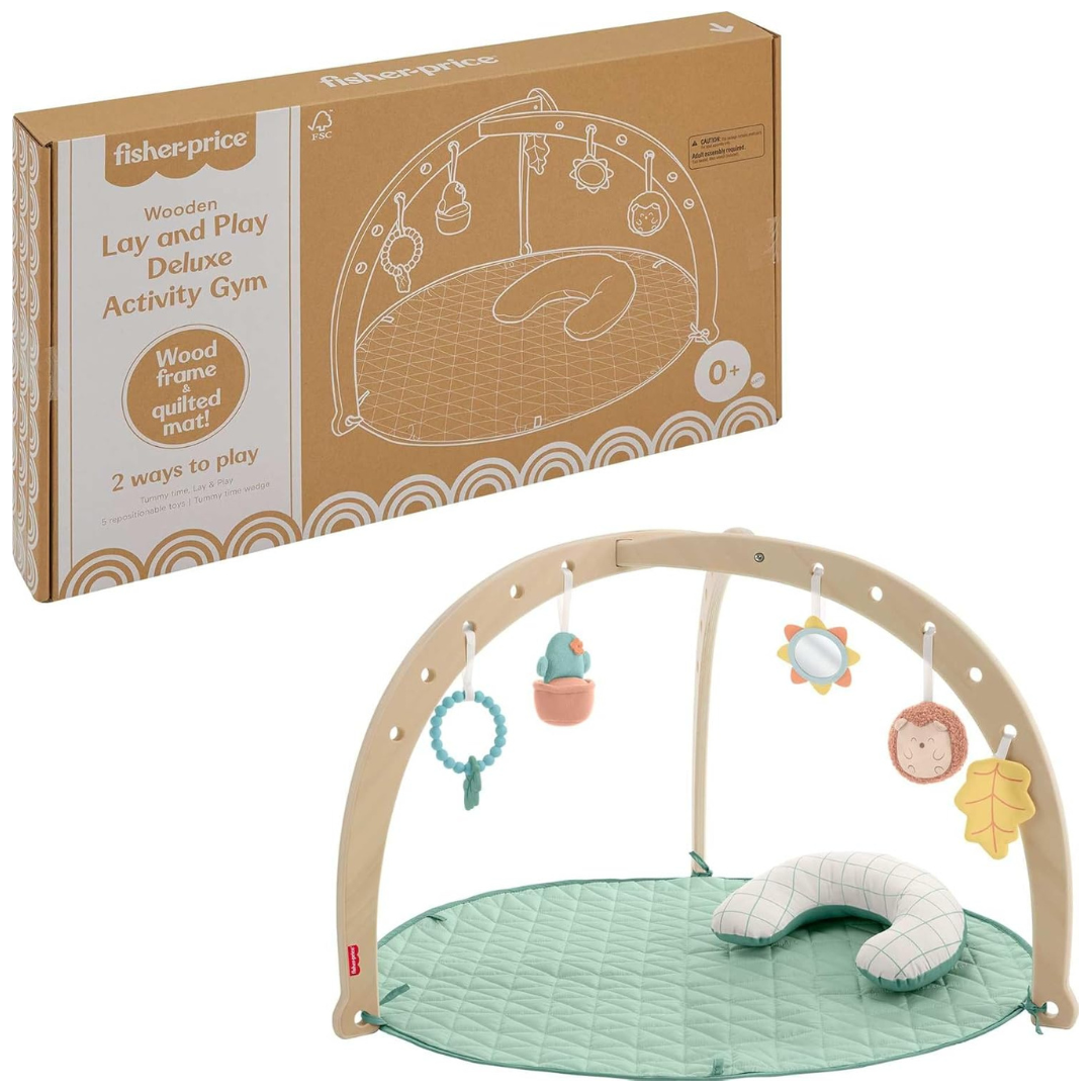 Fisher-Price Wood Baby Playmat Lay & Play Deluxe Activity Gym
