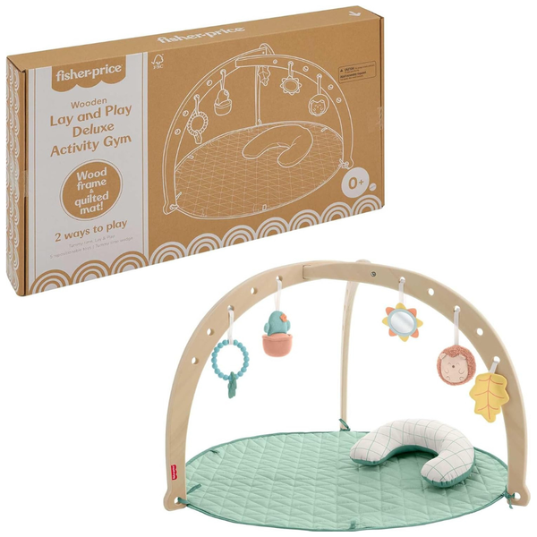 Fisher-Price Wood Baby Playmat Lay & Play Deluxe Activity Gym