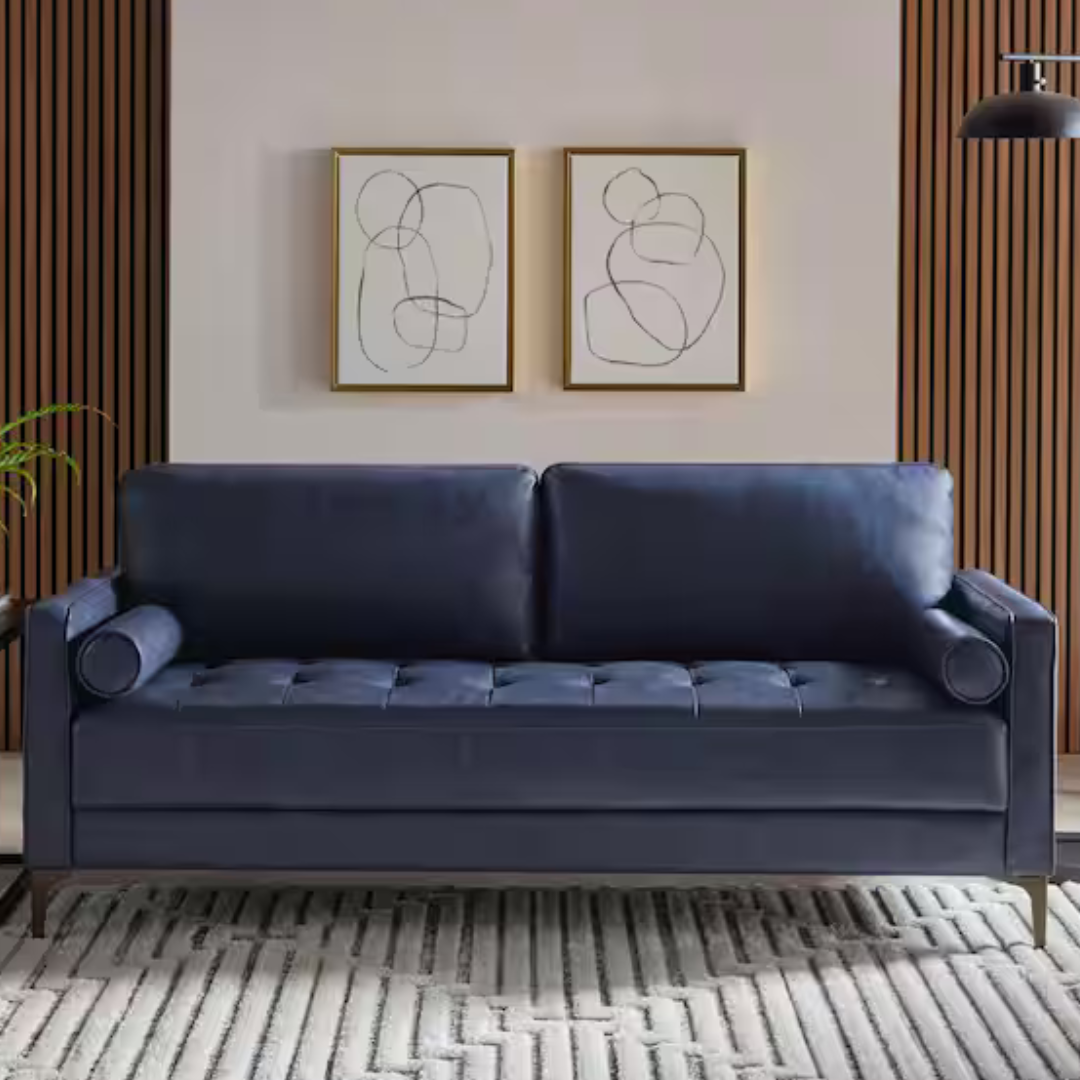 StyleWell 75.6" Mid-Century Modern Faux Leather Sofa