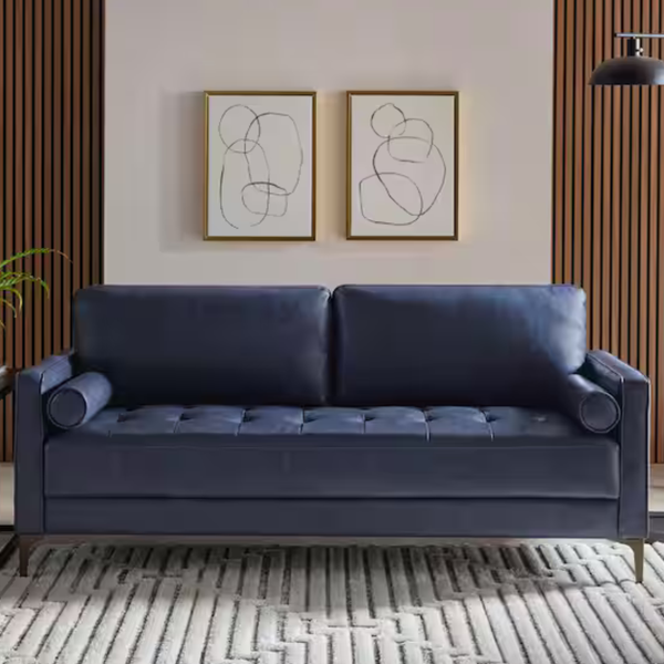 StyleWell 75.6" Mid-Century Modern Faux Leather Sofa