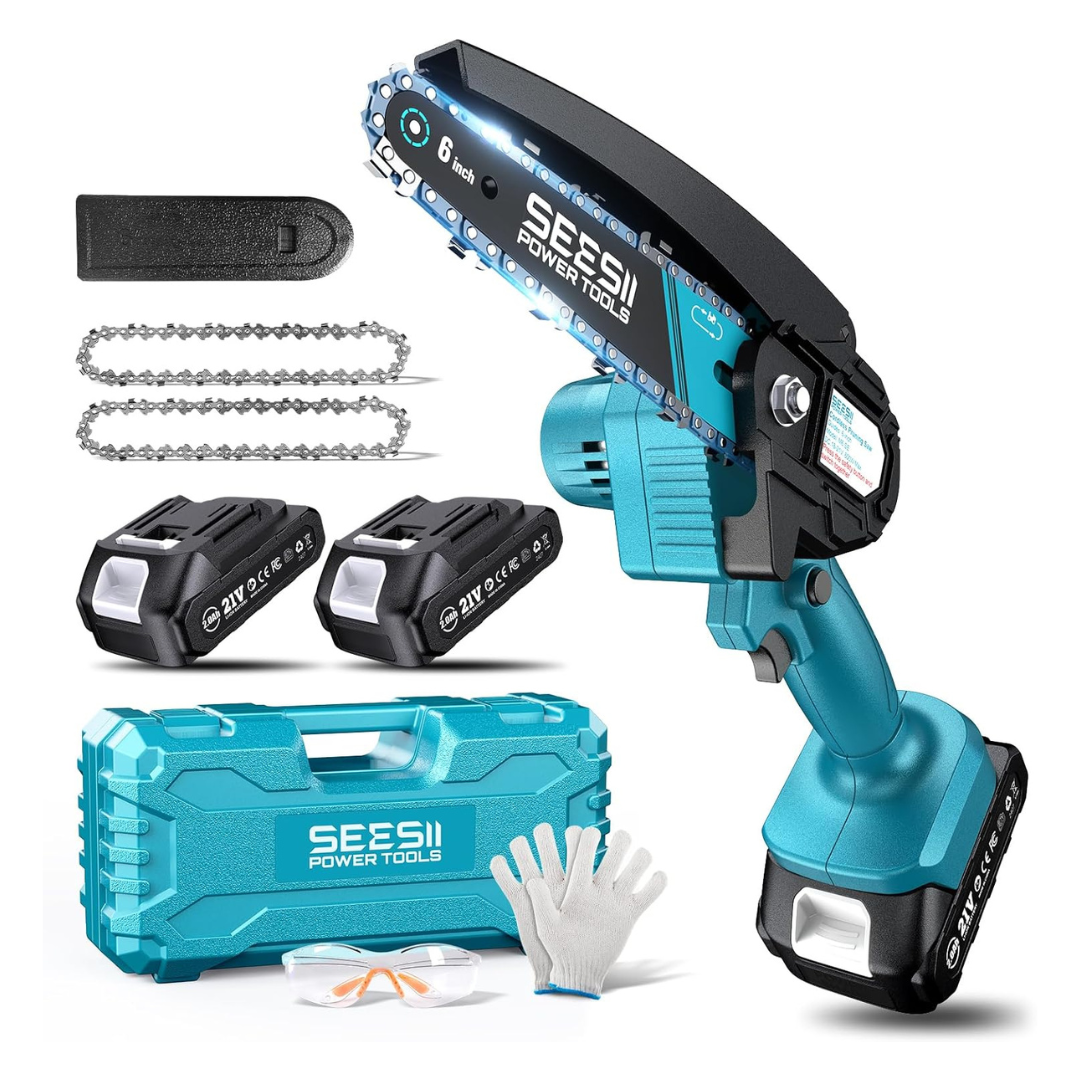 6" Seesii Mini Cordless Electric Hand Chainsaw With 2 x 21V Batteries