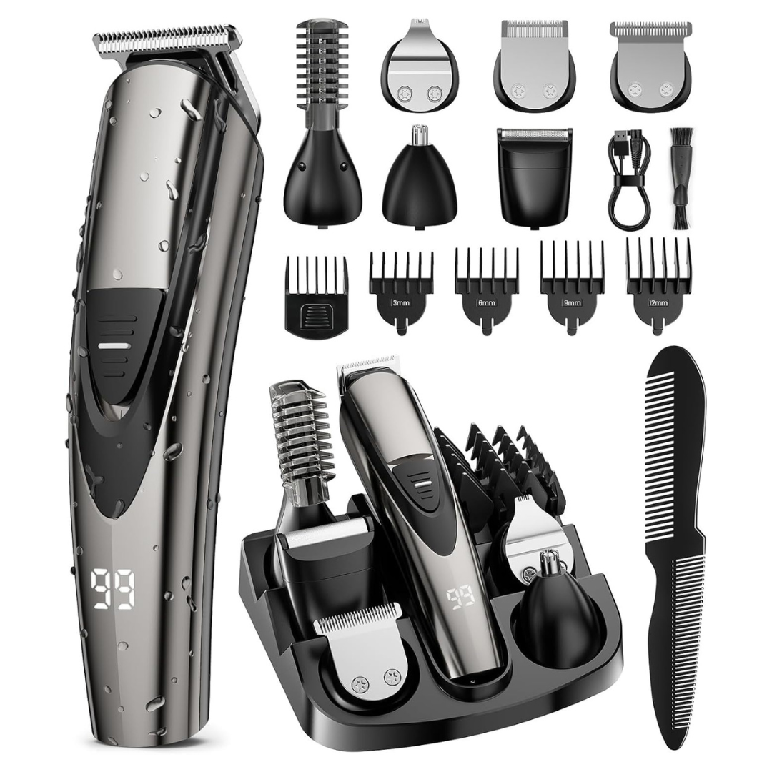 12-in-1 Cordless Waterproof Beard Trimmer & Hair Clippers Kit