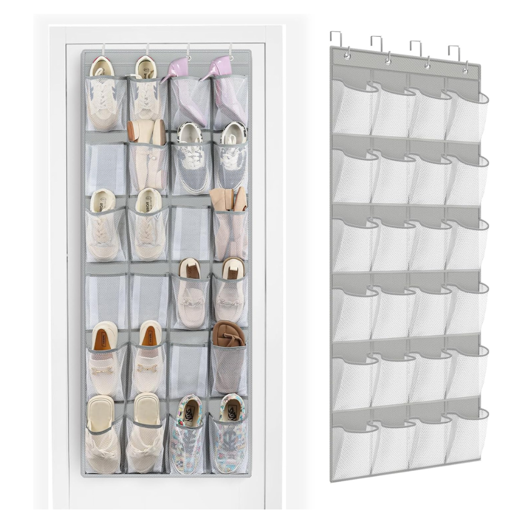 24-Pockets Over the Door Space Saving Mesh Large Pocket Shoe Organizer