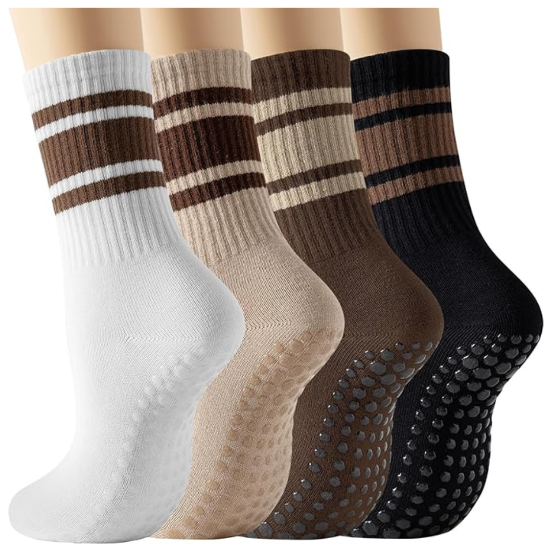 4-Pairs Bisousox Non-Slip Grip Pilates Socks For Women