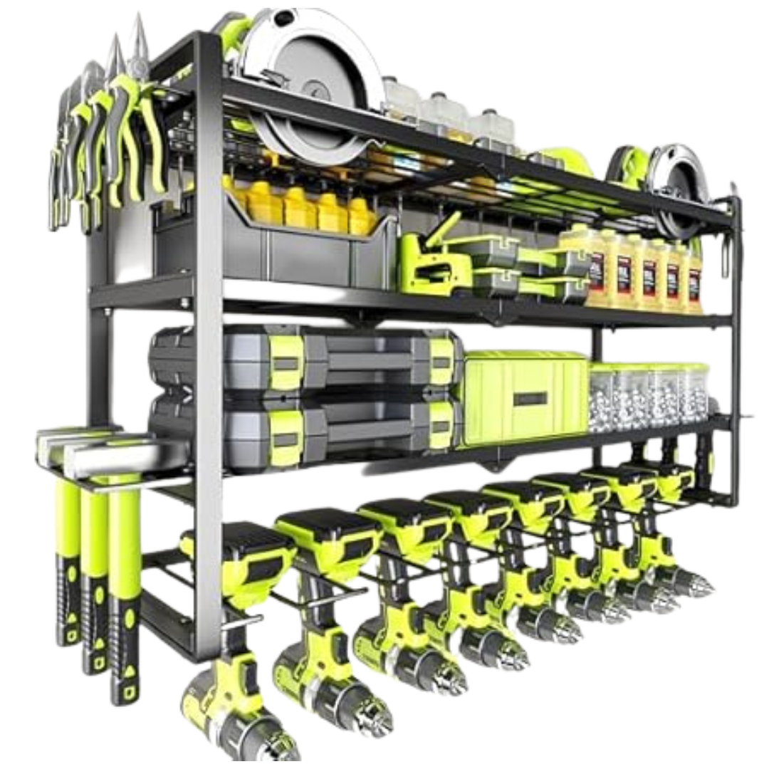 4-Tier Wall Mount Power Tool Organizer W/ 8 Drill Holders
