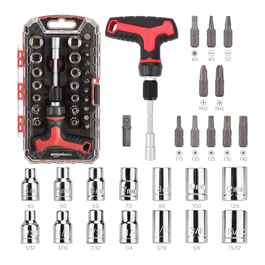 27-Piece Amazon Basics Magnetic T-Handle Ratchet Wrench & Screwdriver Set