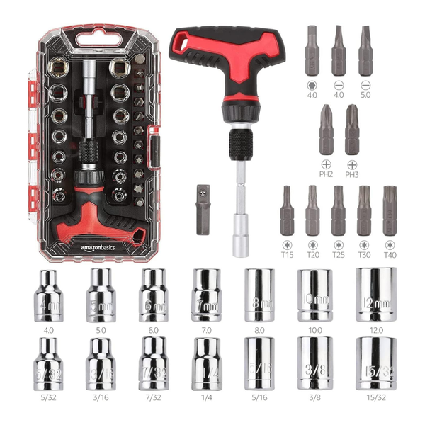 27-Piece Amazon Basics Magnetic T-Handle Ratchet Wrench & Screwdriver Set