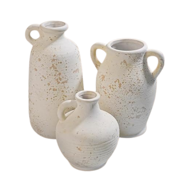 White Ceramic Farmhouse Vase with Handles