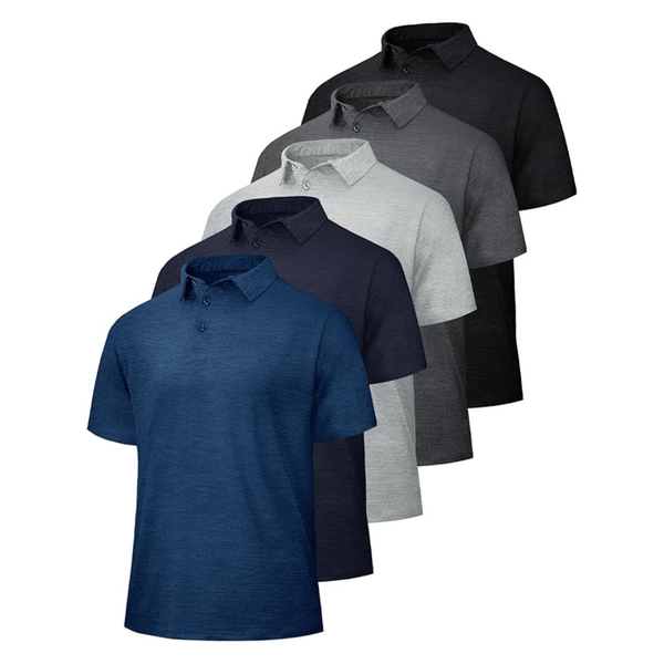 5-Pack Men's Quick Dry Moisture Wicking Golf Polo Shirts