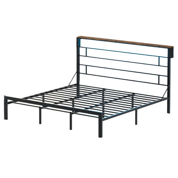 Bestier King Size Bed Frame With 49.2" High LED Storage Headboard Shelf
