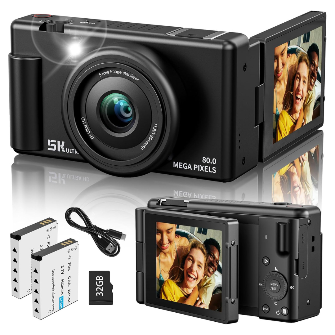 Jexylon FC003 80MP 5K 18X Zoom Digital Camera W/ 32GB Card & Flash