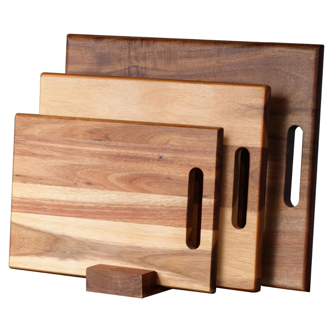 3-Piece Acacia Large Wooden Cutting Board With Handle
