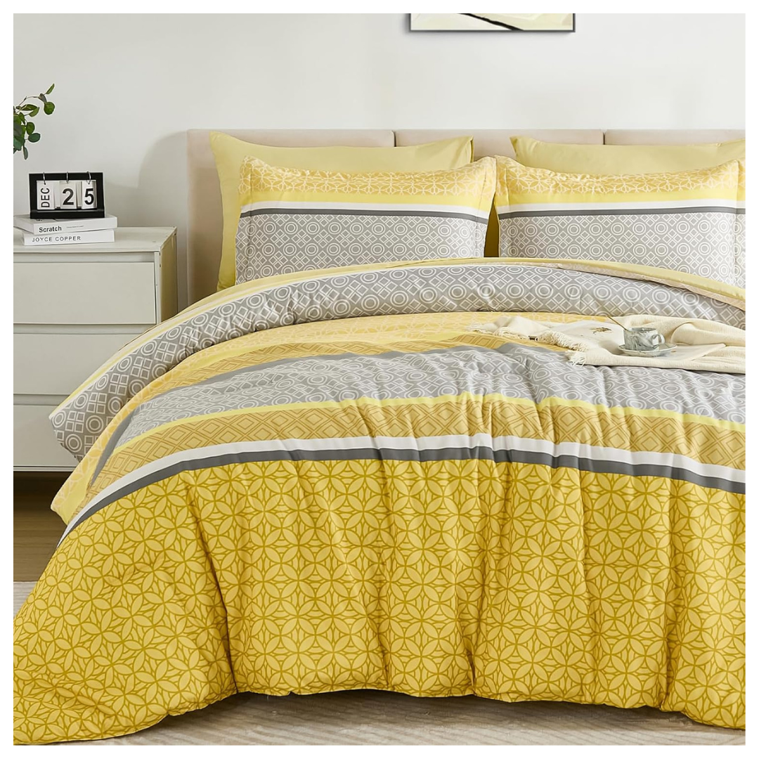 7-Piece Wongs Bedding Yellow Queen Comforter Set (90" x 90")